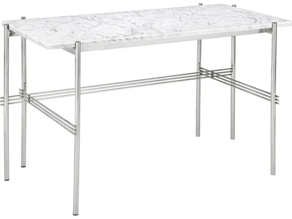 GUBI TS Schreibtisch 120x60 Polierter Stahl/Weißer Carrara-Marmor
